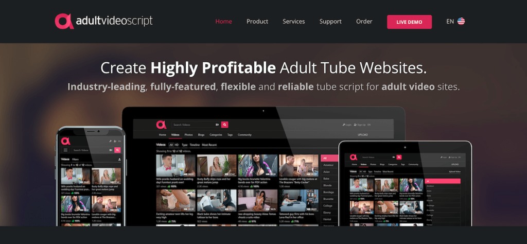 Adult Video Script is a very flexible, solid, and reliable tube script. Available in four packages, AVS allows you to share photos, galleries, and games on your adult tube website.